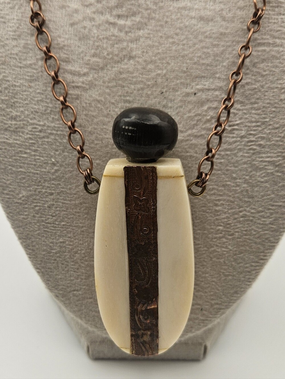 Vintage Carved Perfume Bottle Necklace Pendant Boho Jewelry